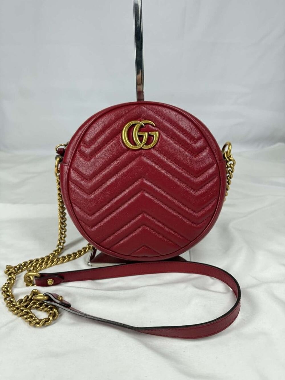 Gucci GG Marmont Round Matelasse Shoulder Bag Mini Red SPB-TS 353541